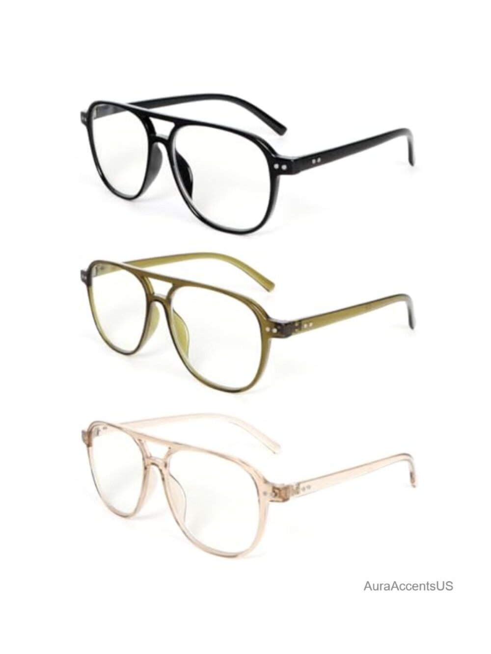 3 Pack Oversized Aviator Reading Glasses Double Bridge Blue Light Blocking